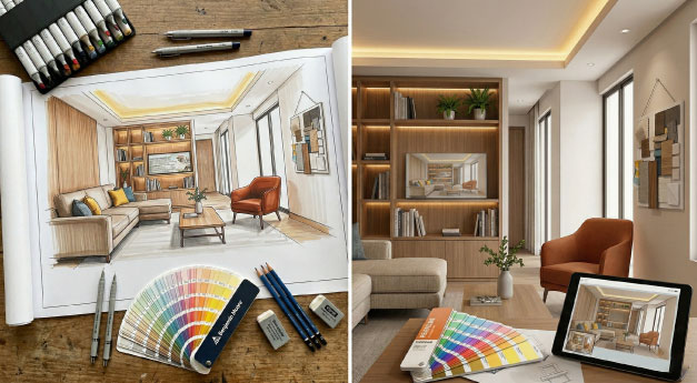 Sala contemporánea decorada con texturas, iluminación estratégica y mobiliario que optimiza el confort y la experiencia del usuario. Taller de diseño de interiores en la CDMX